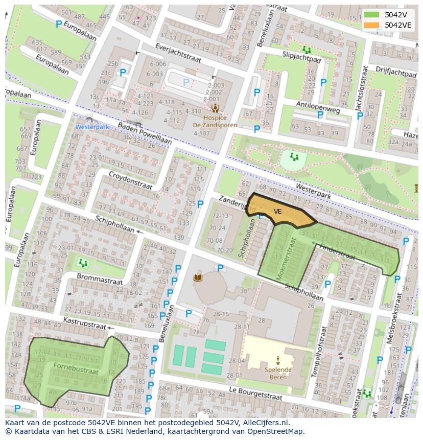 Afbeelding van het postcodegebied 5042 VE op de kaart.