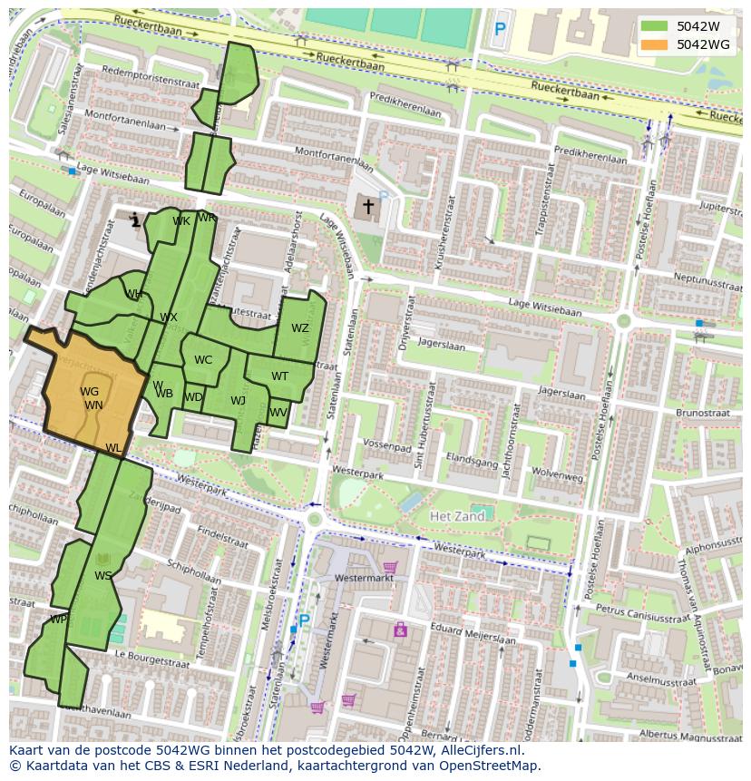 Afbeelding van het postcodegebied 5042 WG op de kaart.