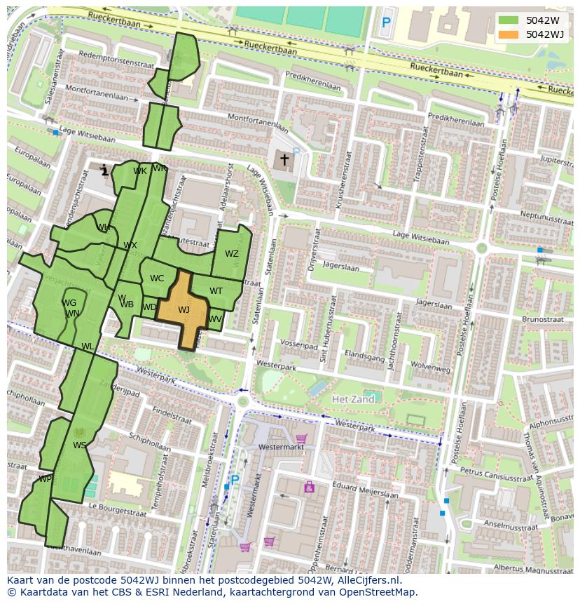 Afbeelding van het postcodegebied 5042 WJ op de kaart.