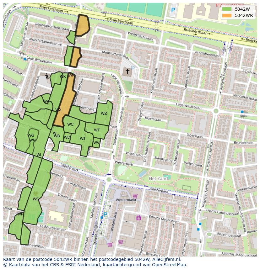 Afbeelding van het postcodegebied 5042 WR op de kaart.