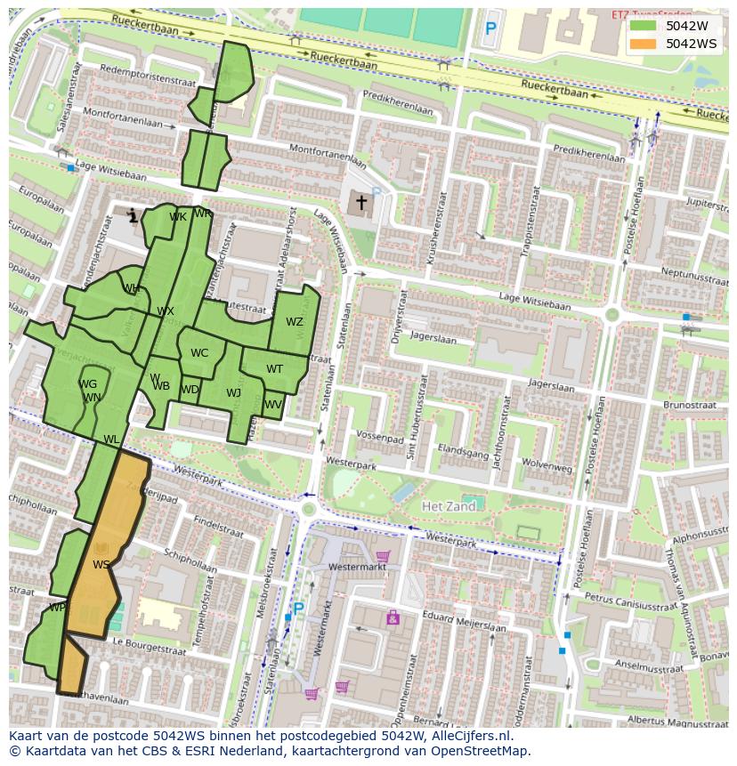 Afbeelding van het postcodegebied 5042 WS op de kaart.