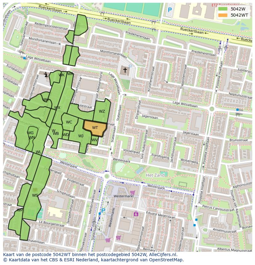 Afbeelding van het postcodegebied 5042 WT op de kaart.