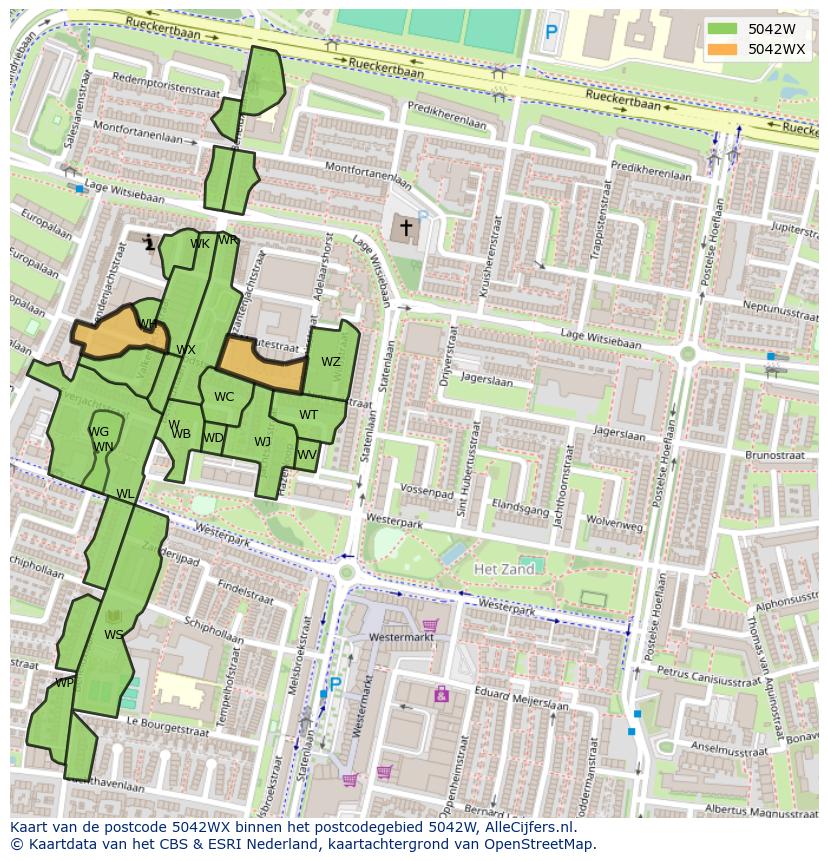 Afbeelding van het postcodegebied 5042 WX op de kaart.