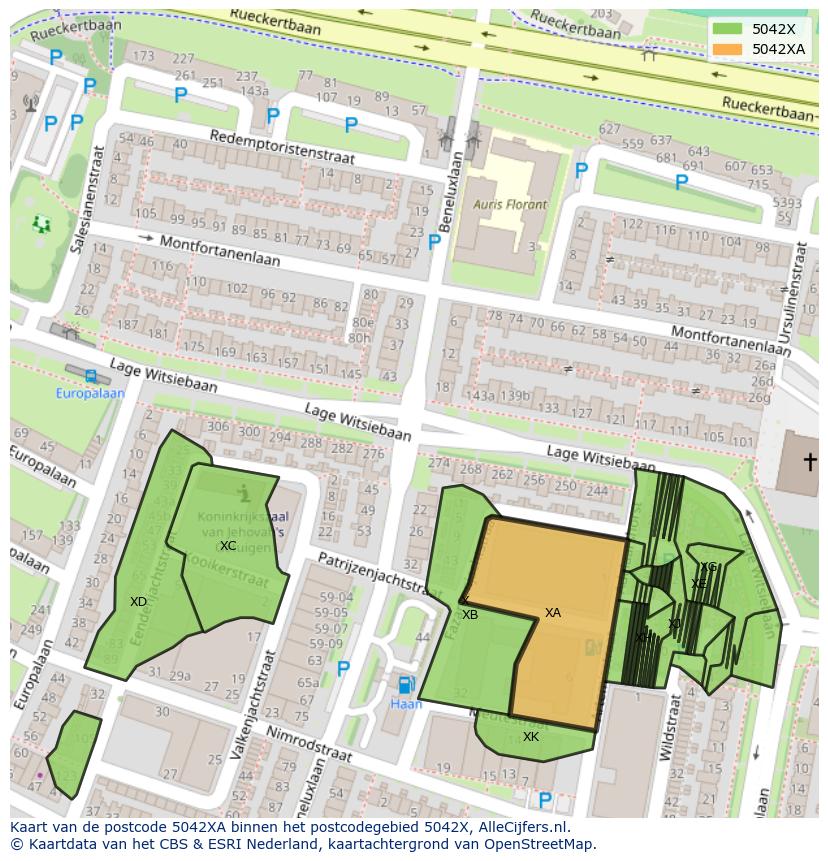 Afbeelding van het postcodegebied 5042 XA op de kaart.