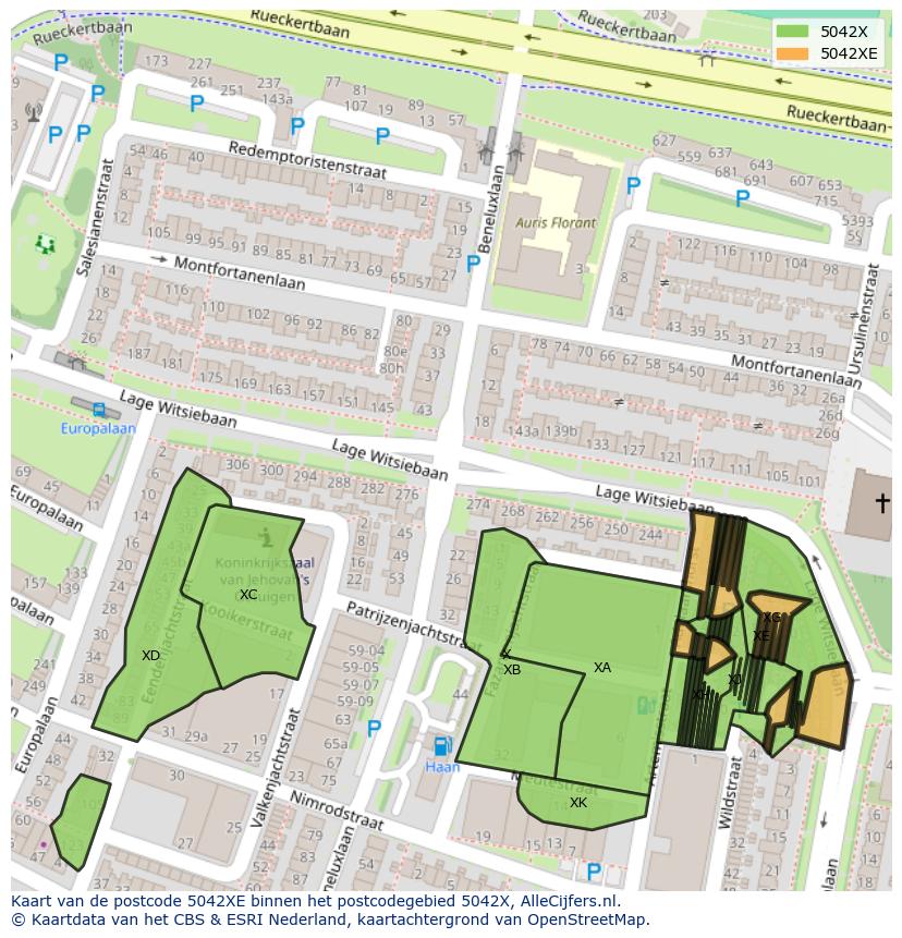 Afbeelding van het postcodegebied 5042 XE op de kaart.