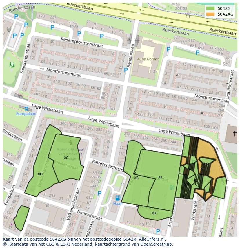 Afbeelding van het postcodegebied 5042 XG op de kaart.