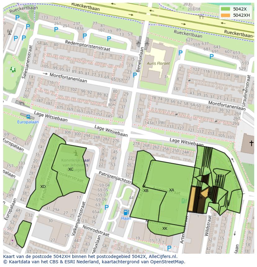 Afbeelding van het postcodegebied 5042 XH op de kaart.