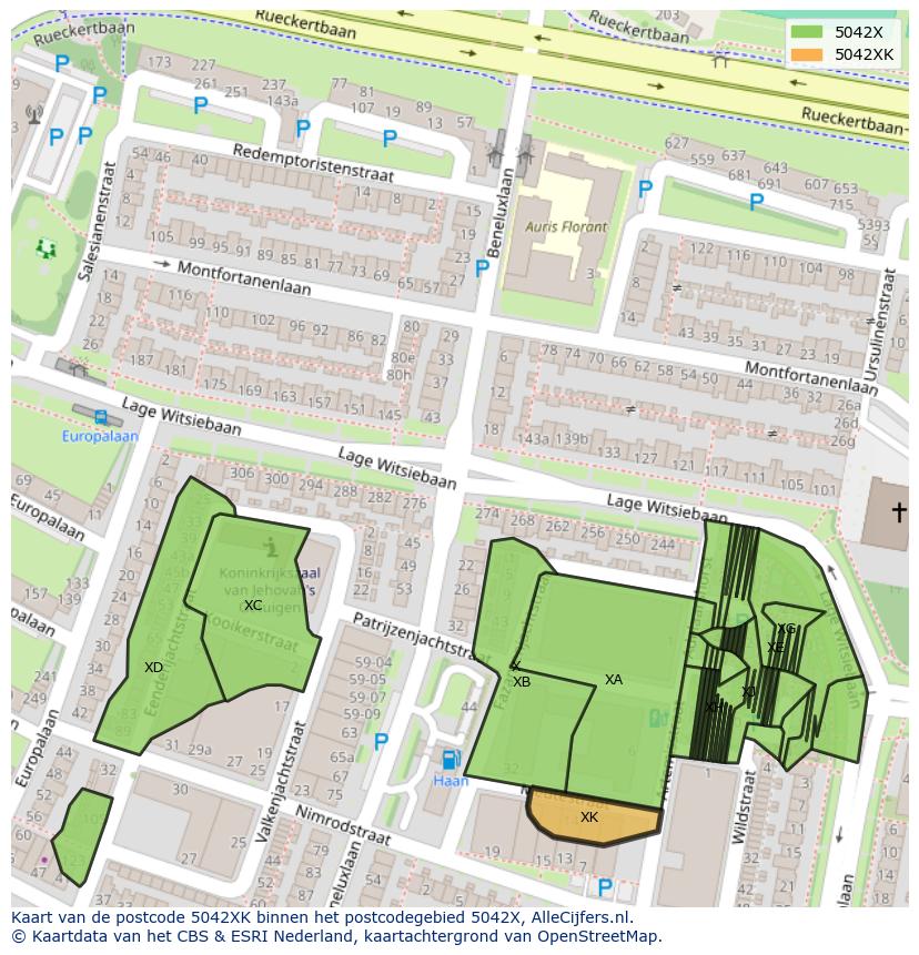 Afbeelding van het postcodegebied 5042 XK op de kaart.
