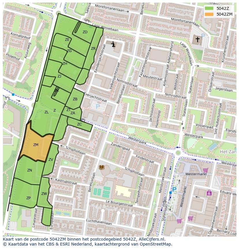 Afbeelding van het postcodegebied 5042 ZM op de kaart.