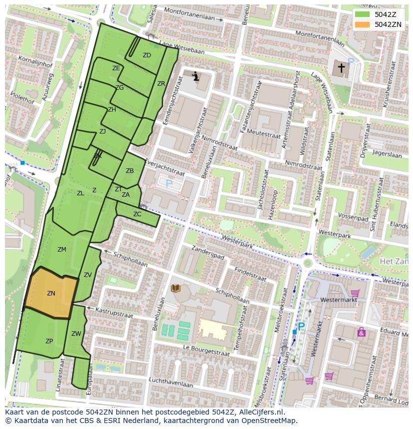 Afbeelding van het postcodegebied 5042 ZN op de kaart.