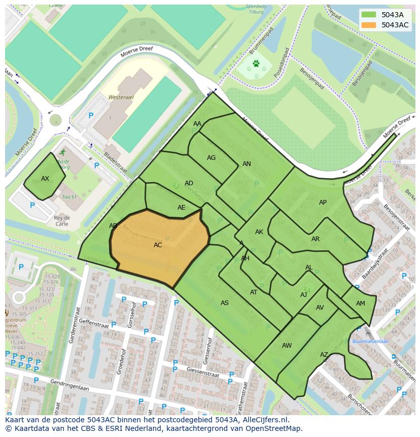 Afbeelding van het postcodegebied 5043 AC op de kaart.