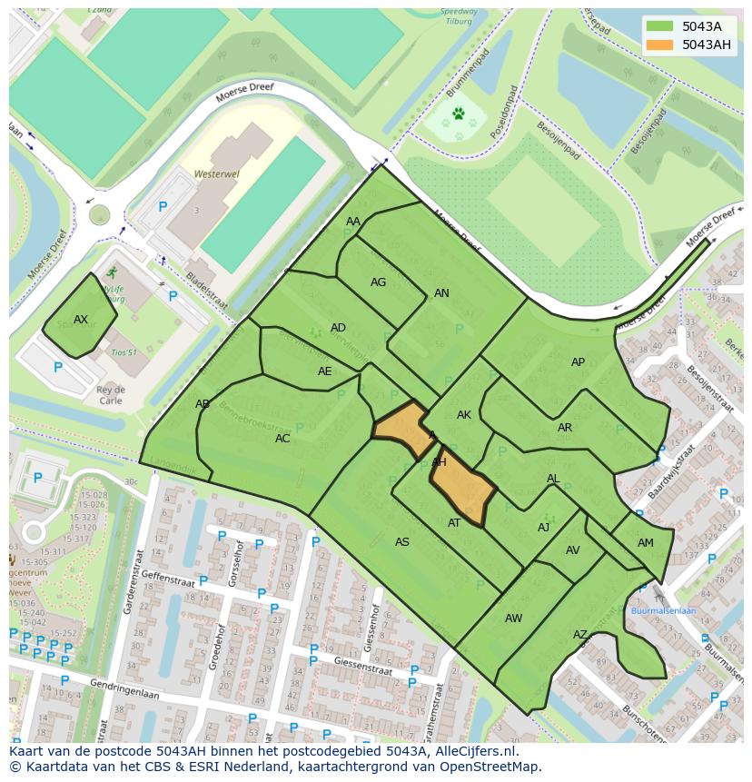 Afbeelding van het postcodegebied 5043 AH op de kaart.