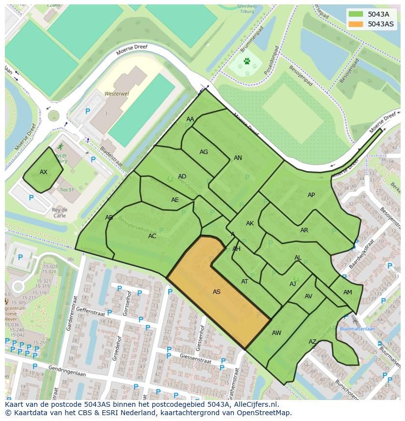 Afbeelding van het postcodegebied 5043 AS op de kaart.