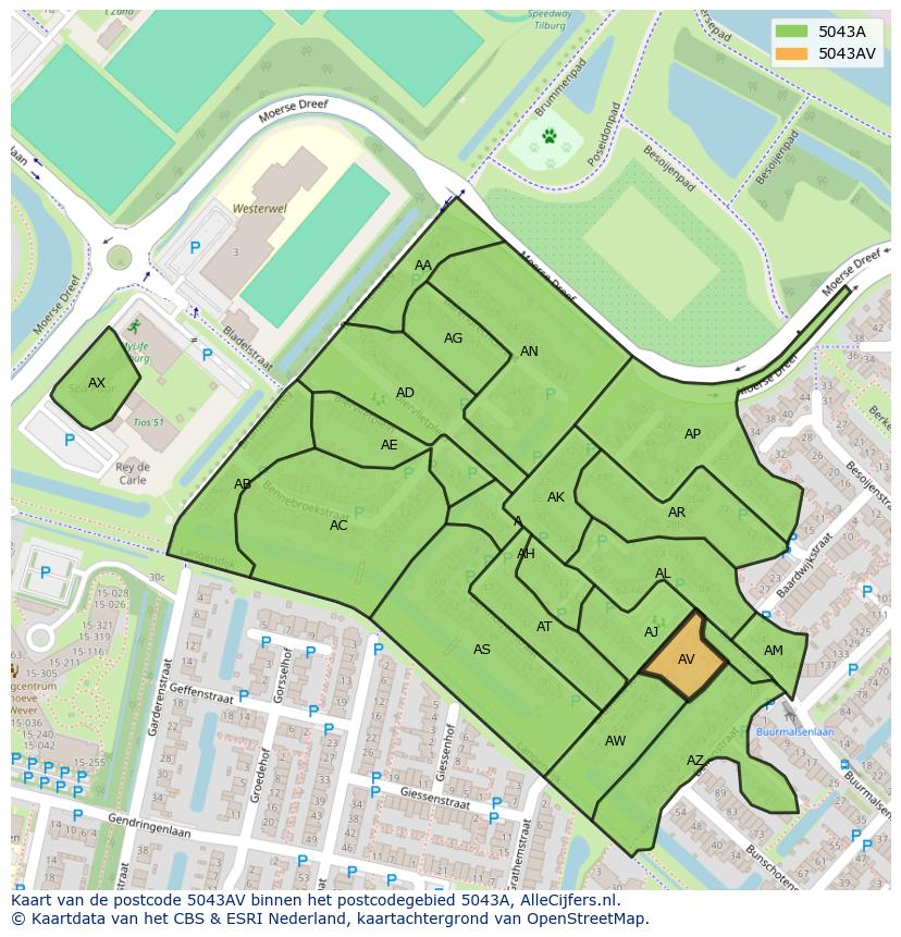 Afbeelding van het postcodegebied 5043 AV op de kaart.