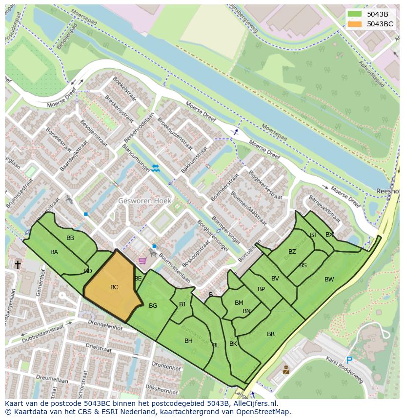 Afbeelding van het postcodegebied 5043 BC op de kaart.