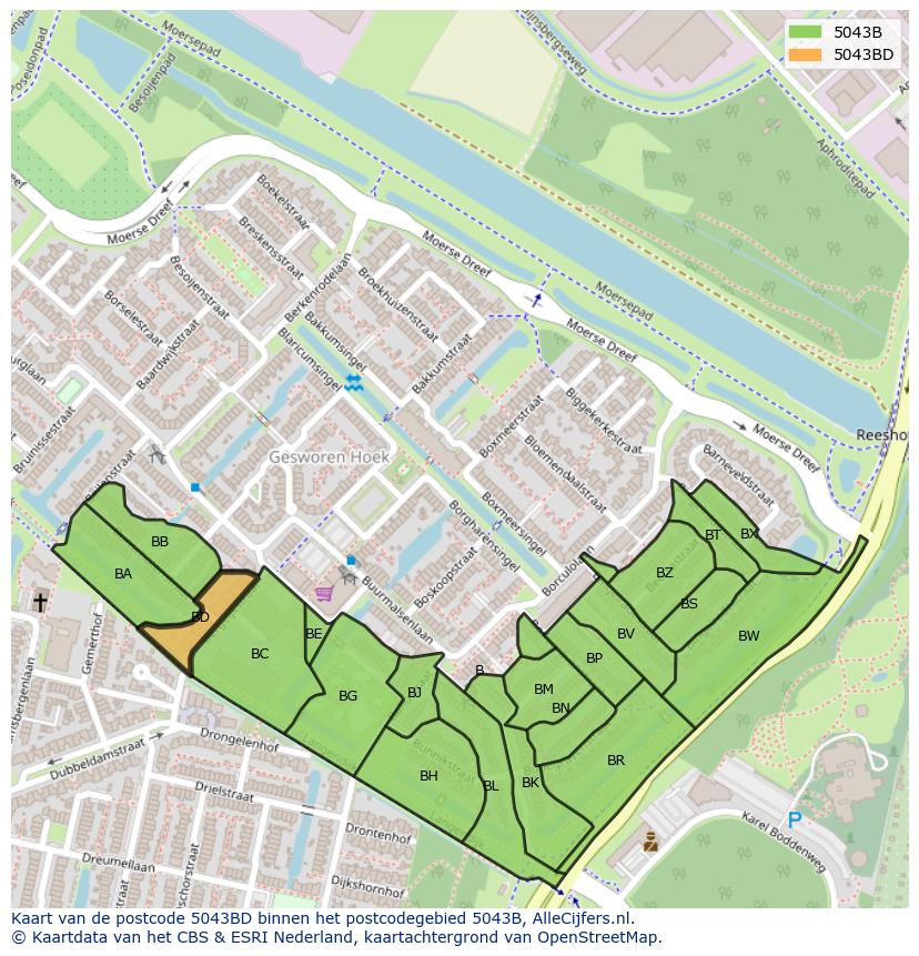 Afbeelding van het postcodegebied 5043 BD op de kaart.