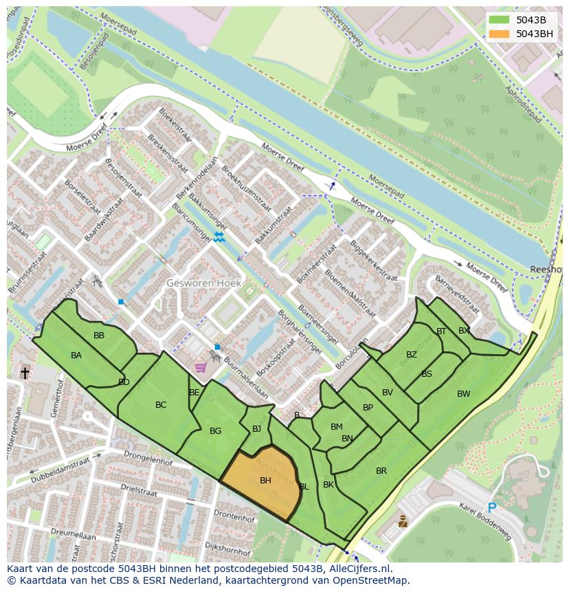 Afbeelding van het postcodegebied 5043 BH op de kaart.