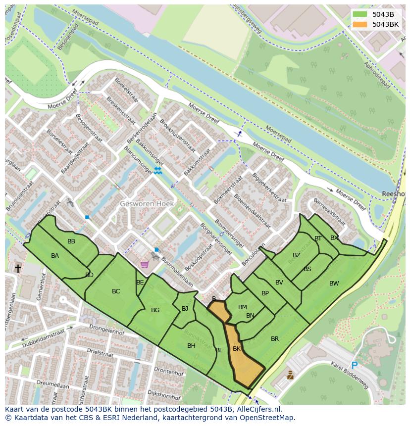 Afbeelding van het postcodegebied 5043 BK op de kaart.