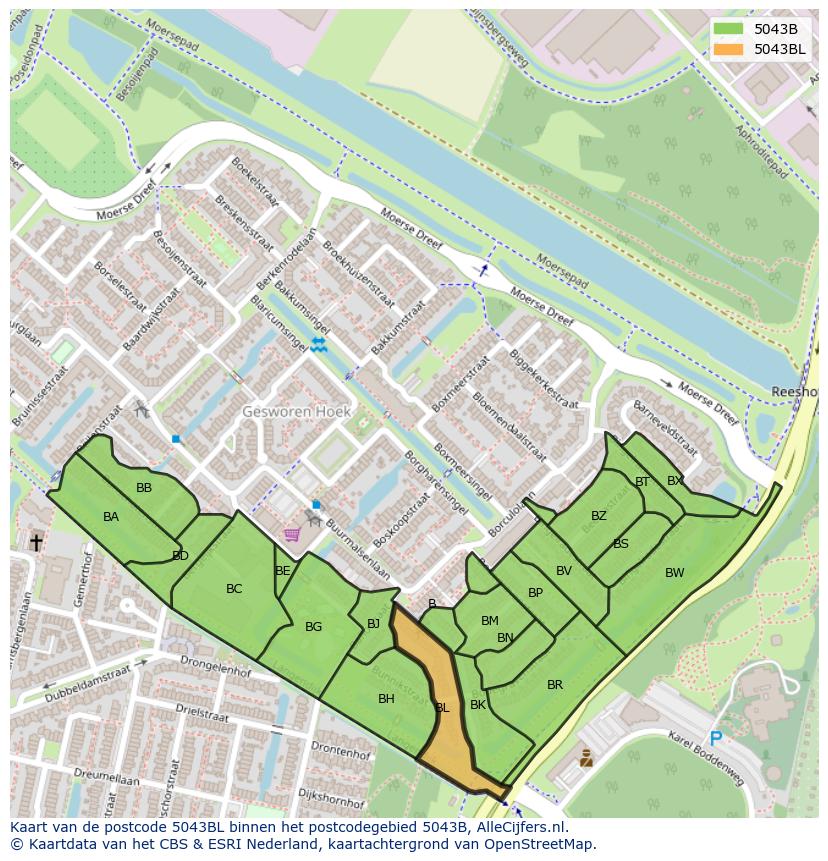 Afbeelding van het postcodegebied 5043 BL op de kaart.