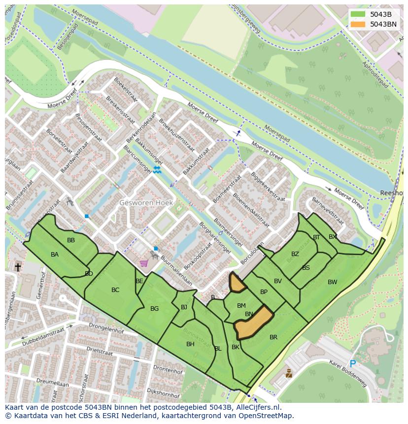 Afbeelding van het postcodegebied 5043 BN op de kaart.