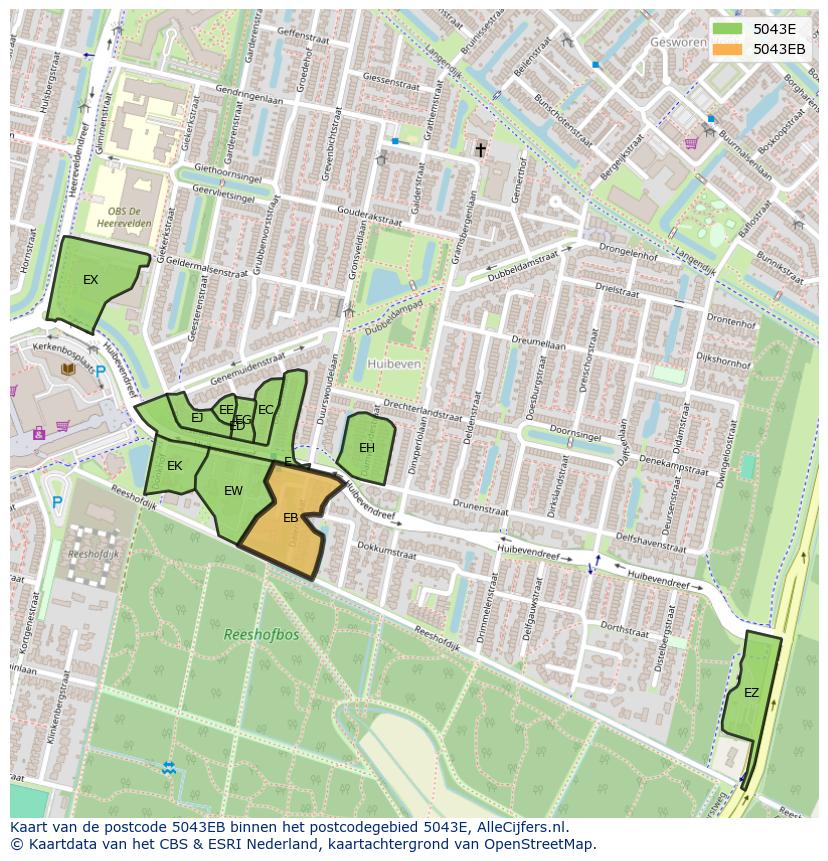Afbeelding van het postcodegebied 5043 EB op de kaart.