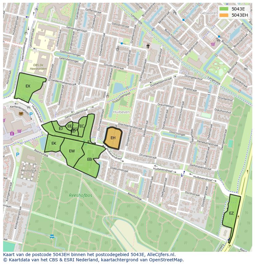 Afbeelding van het postcodegebied 5043 EH op de kaart.