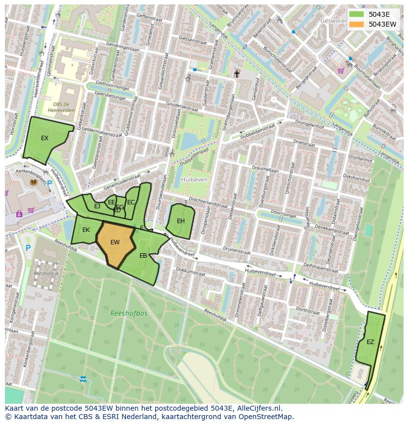 Afbeelding van het postcodegebied 5043 EW op de kaart.