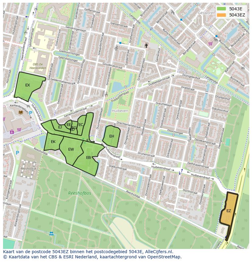 Afbeelding van het postcodegebied 5043 EZ op de kaart.
