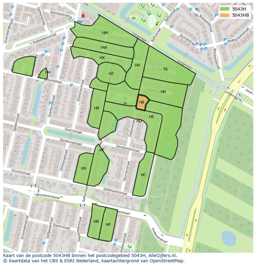 Afbeelding van het postcodegebied 5043 HB op de kaart.