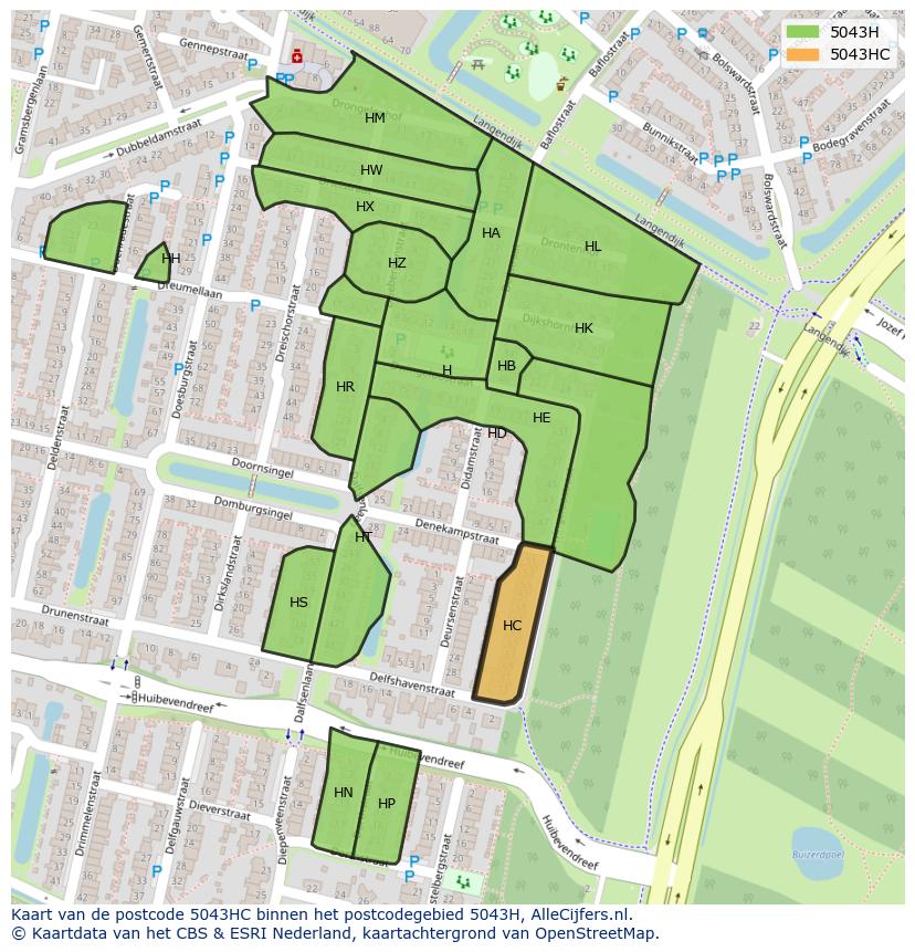 Afbeelding van het postcodegebied 5043 HC op de kaart.