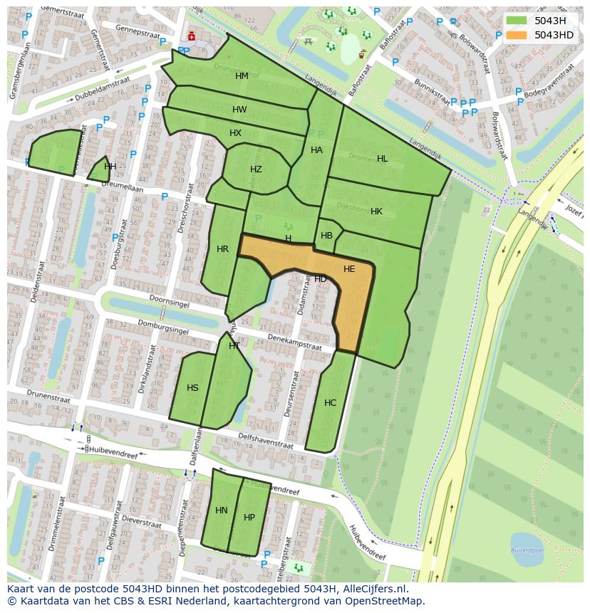Afbeelding van het postcodegebied 5043 HD op de kaart.