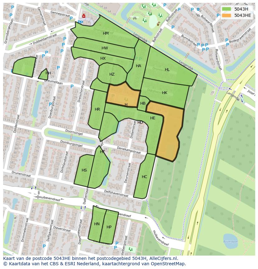 Afbeelding van het postcodegebied 5043 HE op de kaart.