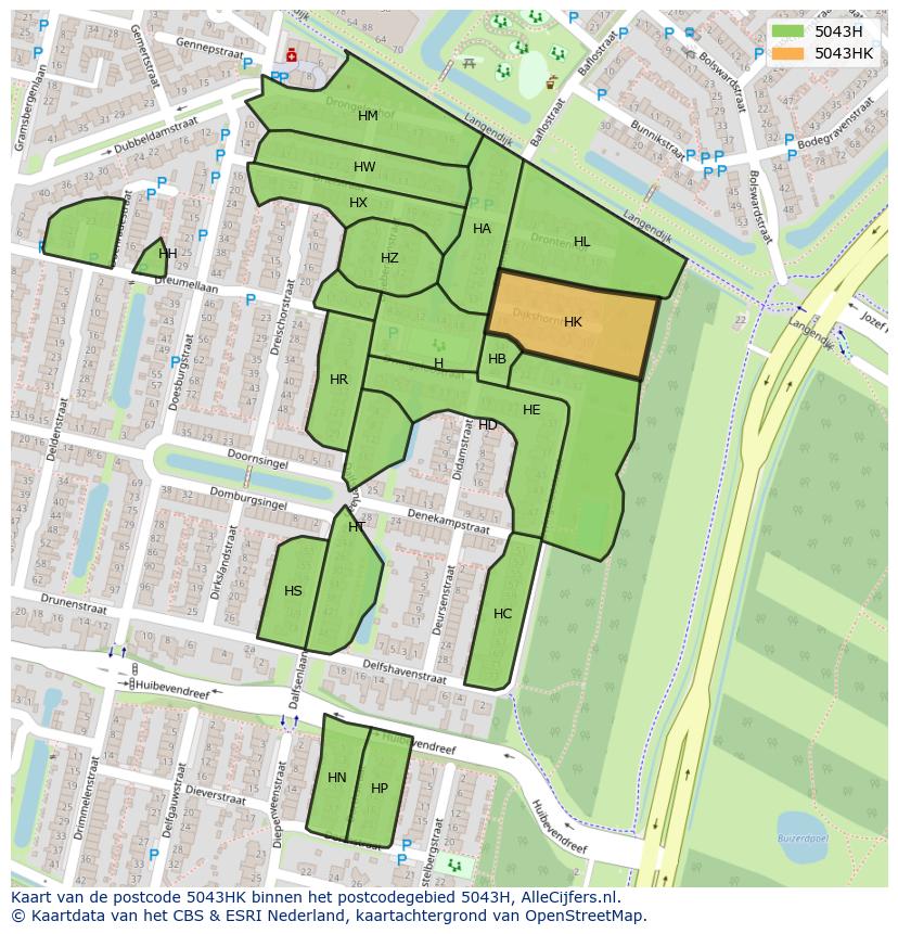 Afbeelding van het postcodegebied 5043 HK op de kaart.