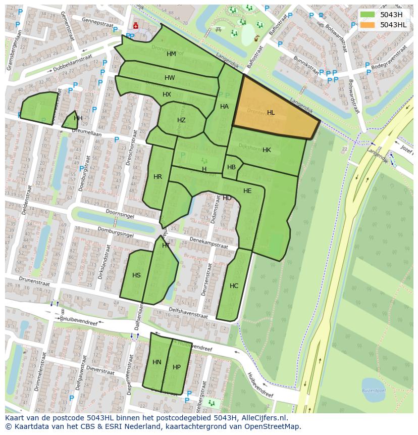 Afbeelding van het postcodegebied 5043 HL op de kaart.