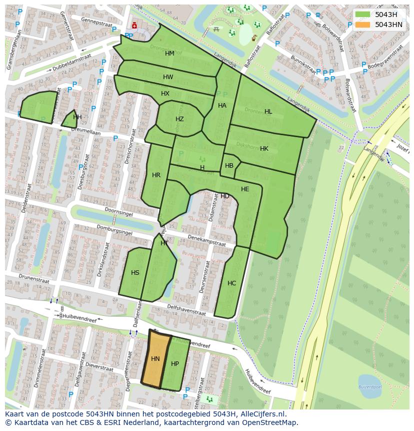 Afbeelding van het postcodegebied 5043 HN op de kaart.