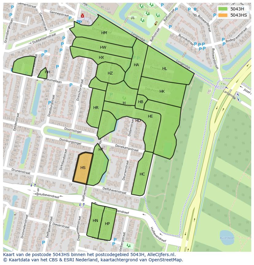 Afbeelding van het postcodegebied 5043 HS op de kaart.