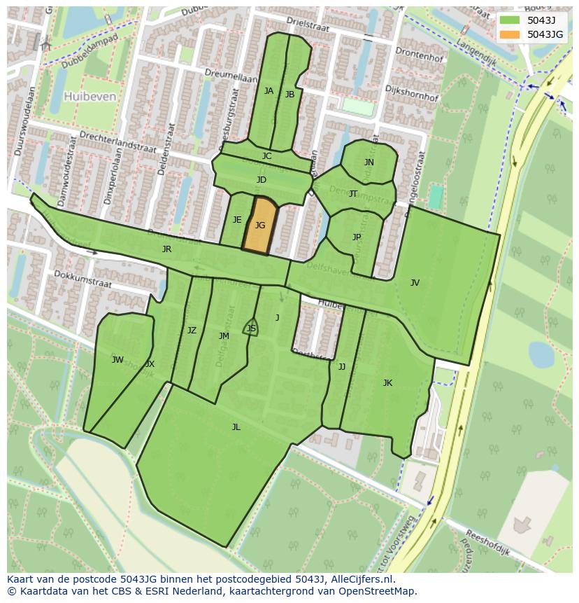 Afbeelding van het postcodegebied 5043 JG op de kaart.