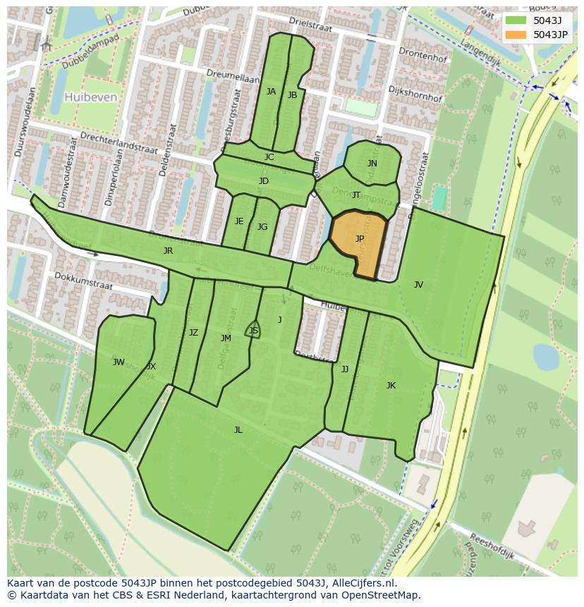 Afbeelding van het postcodegebied 5043 JP op de kaart.