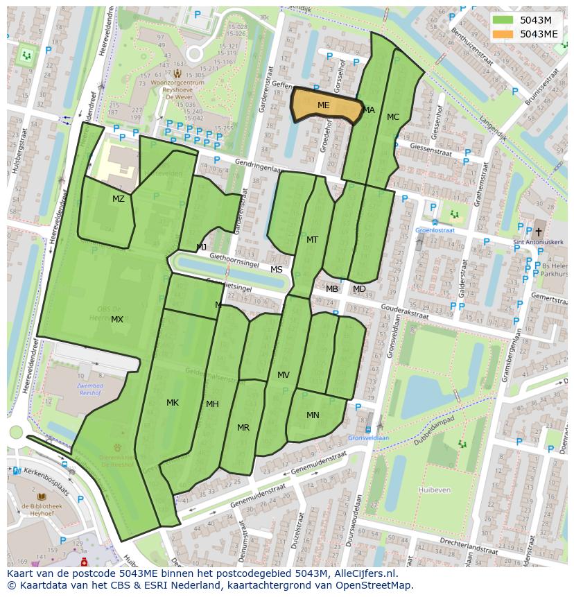 Afbeelding van het postcodegebied 5043 ME op de kaart.