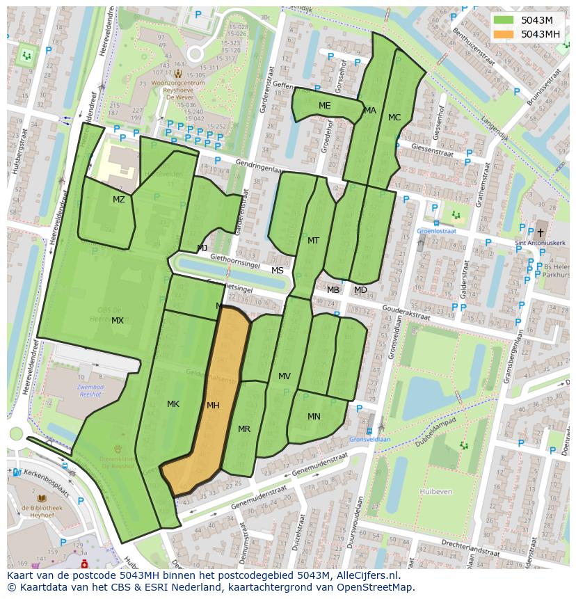 Afbeelding van het postcodegebied 5043 MH op de kaart.