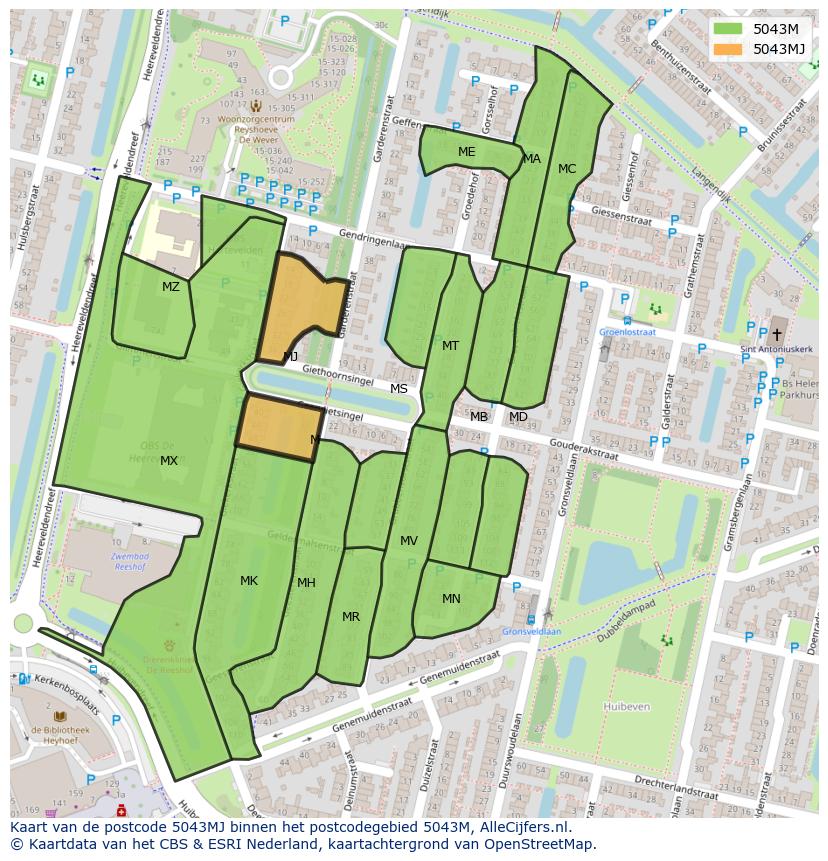 Afbeelding van het postcodegebied 5043 MJ op de kaart.