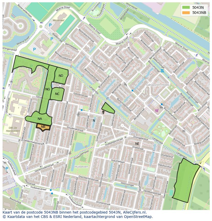 Afbeelding van het postcodegebied 5043 NB op de kaart.