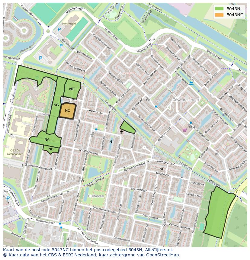 Afbeelding van het postcodegebied 5043 NC op de kaart.