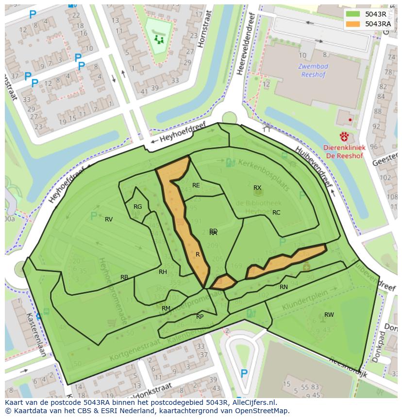 Afbeelding van het postcodegebied 5043 RA op de kaart.