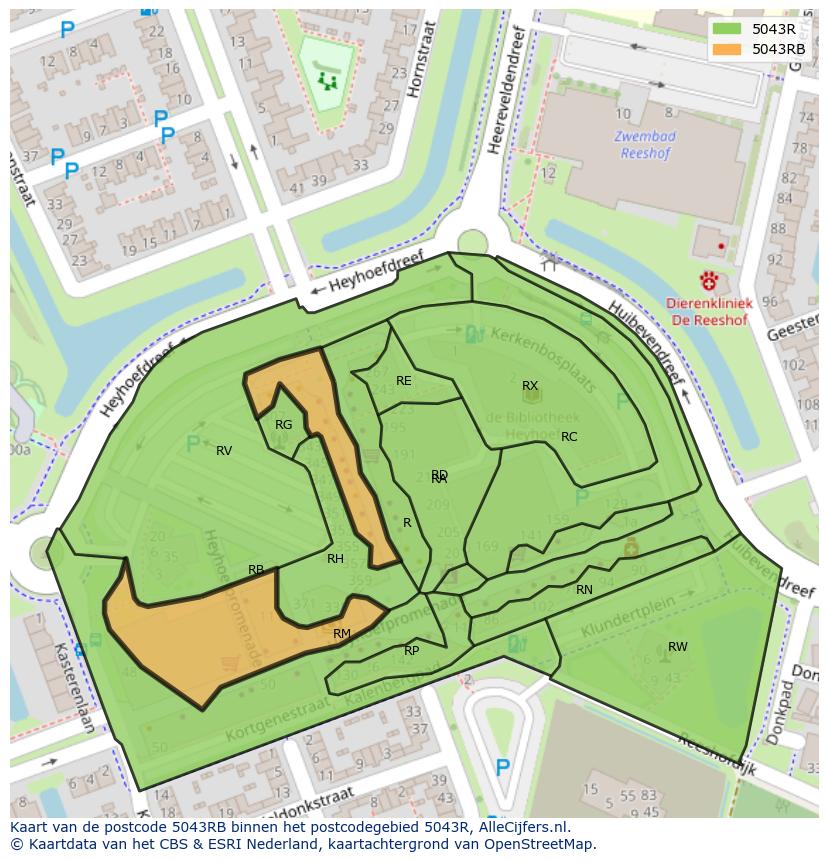 Afbeelding van het postcodegebied 5043 RB op de kaart.
