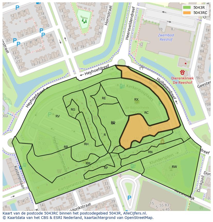 Afbeelding van het postcodegebied 5043 RC op de kaart.
