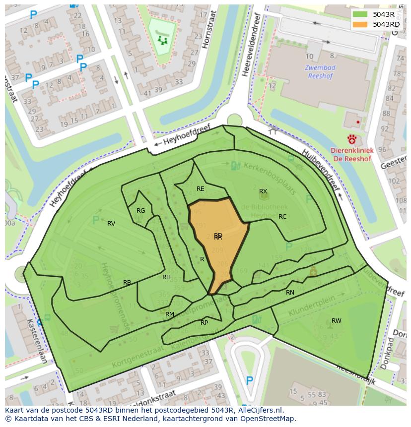 Afbeelding van het postcodegebied 5043 RD op de kaart.