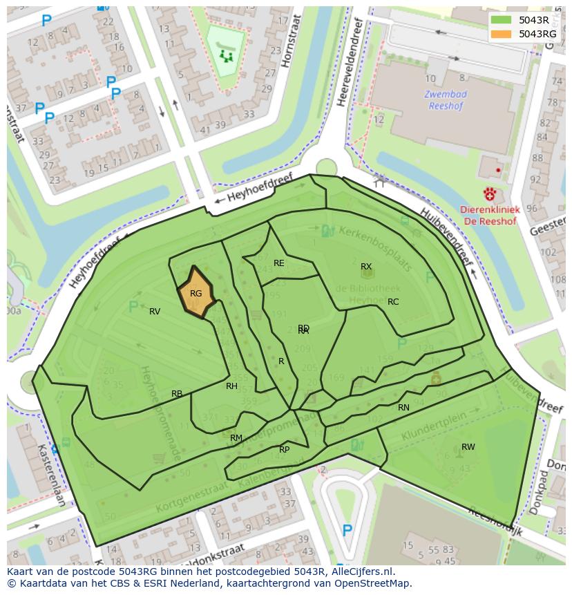Afbeelding van het postcodegebied 5043 RG op de kaart.