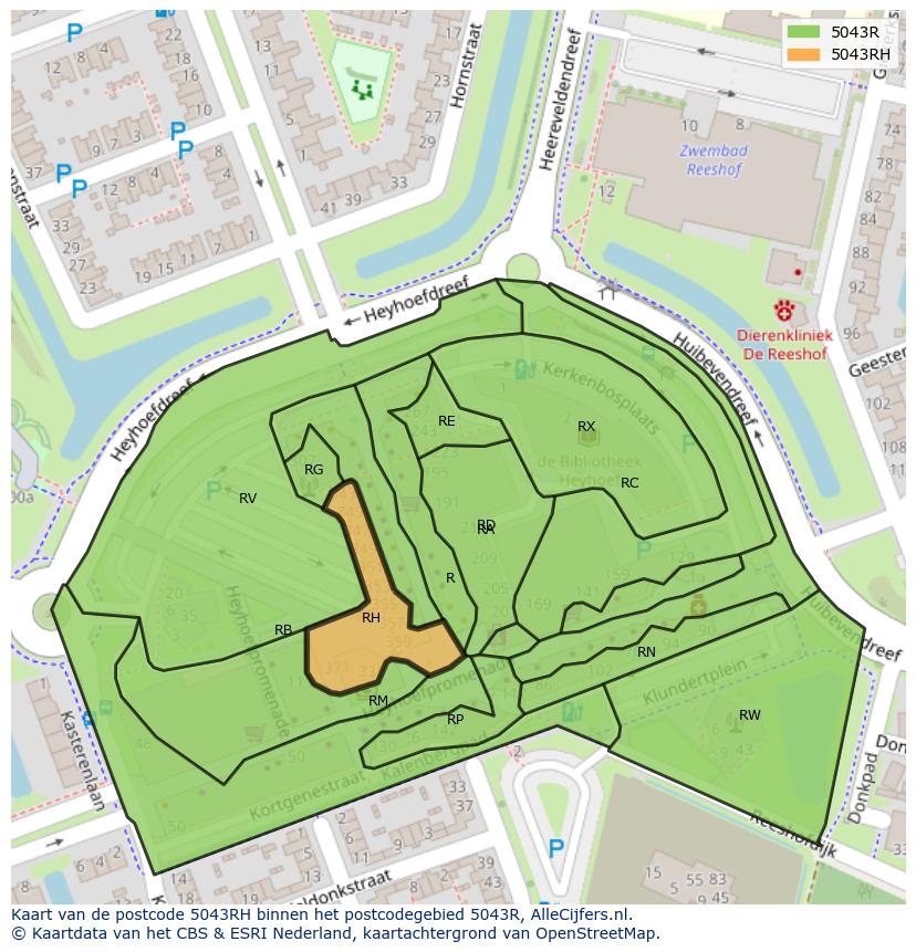 Afbeelding van het postcodegebied 5043 RH op de kaart.
