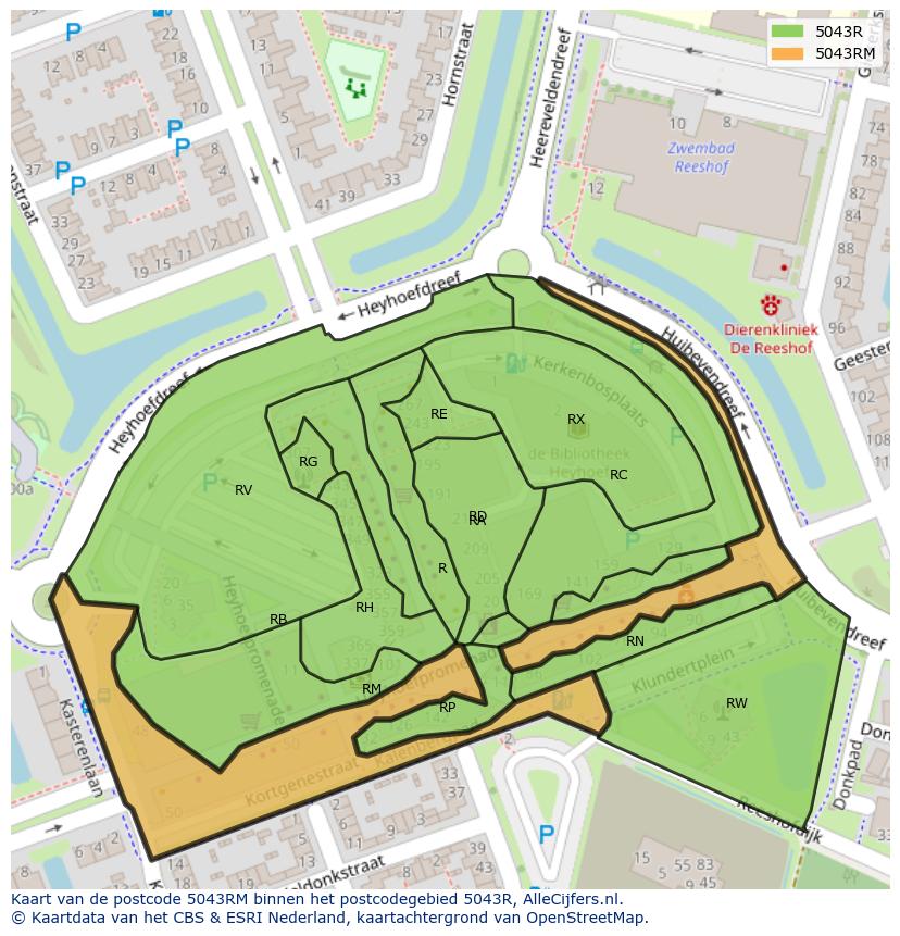 Afbeelding van het postcodegebied 5043 RM op de kaart.